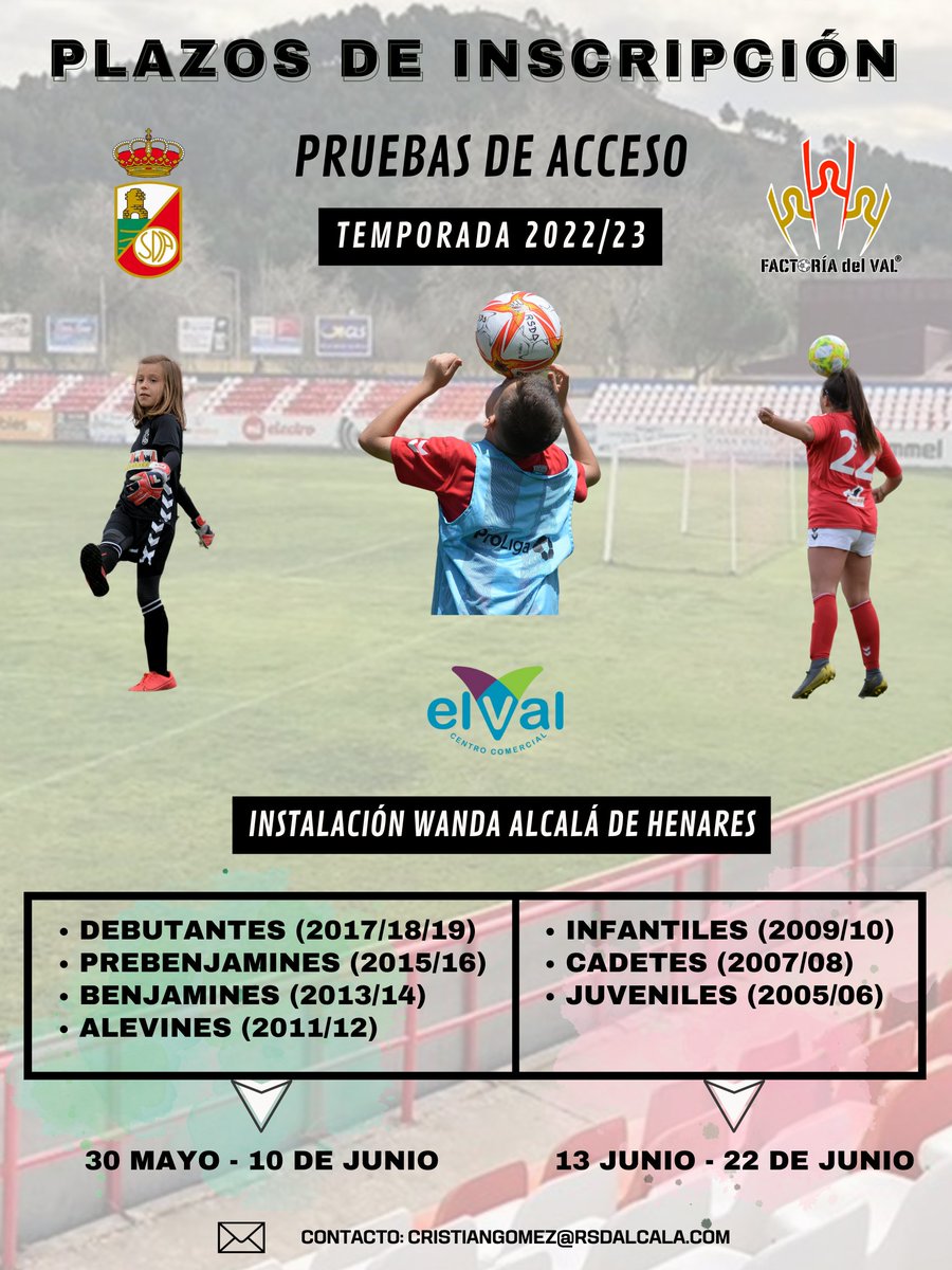 🚨 ¡𝗜𝗡𝗦𝗖𝗥𝗜𝗣𝗖𝗜𝗢𝗡𝗘𝗦 𝗔𝗕𝗜𝗘𝗥𝗧𝗔𝗦! 🚨

⚽ ¿Quieres hacer las pruebas de acceso a la <a href="/rsda_oficial/">RSD ALCALA SAD</a> y unirte a #LaFactoríaDelVal?

👇 Ingresa en el siguiente enlace y 𝗥𝗘𝗟𝗟𝗘𝗡𝗔 𝗘𝗟 𝗙𝗢𝗥𝗠𝗨𝗟𝗔𝗥𝗜𝗢. ¡Nos pondremos en contacto contigo!
rsdalcala.com/actualidad/abi…