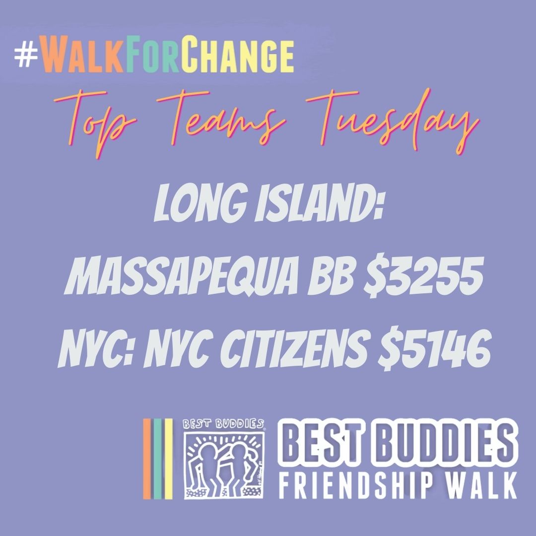 BestBuddiesNY's tweet photo. It's Top Team Tuesday!!! Shout out to our walkers in Long Island and NYC!!! We cannot wait to see all of you walking for inclusion over the next two weeks!!
#bbfw #walkforchange #topteamtuesday https://t.co/Ux6aHlEfgp