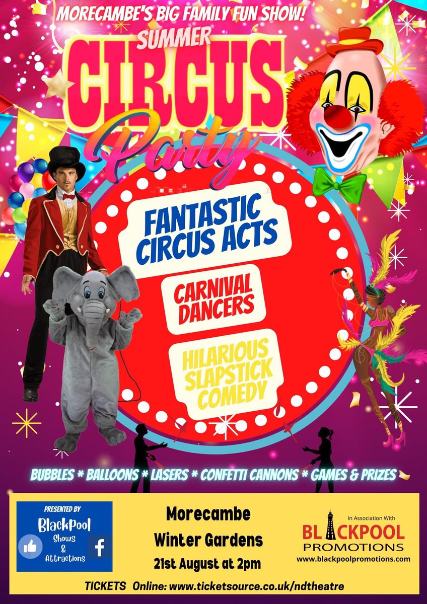 MorecambeWG's tweet photo. An exciting event coming on Sunday 21st August at 2pm

SUMMER CIRCUS PARTY

Fun for the whole family 

Details and tickets from the link ⬇️

https://t.co/bmGzrfo4Sp https://t.co/xw0GKCiqKP