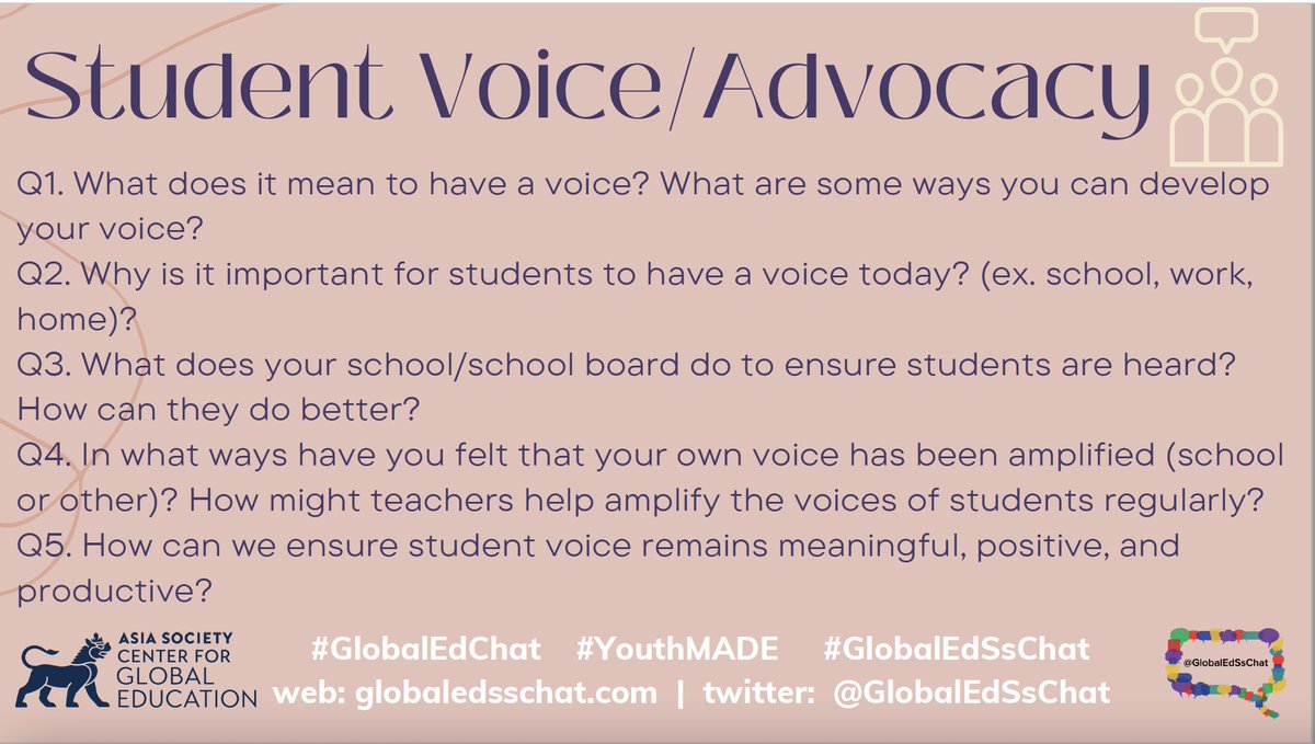 hsingmaster's tweet photo. Our #GlobalEdSschat friend's are wrapping up their live discussion on YouTube, but we have a few questions that can be answered as a slow chat. See questions 4, 5, and 6 below. Feel free to keep chatting! #Globaledchat #YouthMADE https://t.co/qXMnDh52PW
