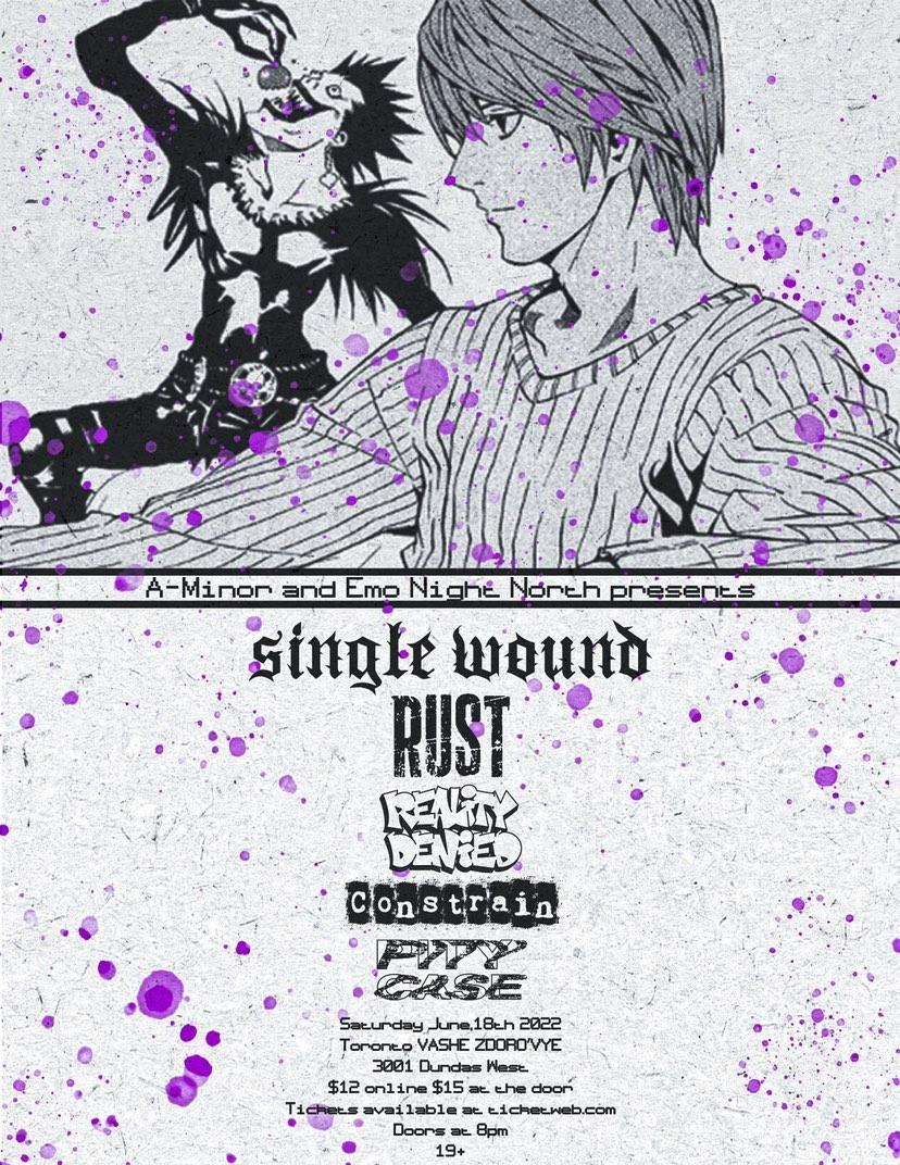 singlewound's tweet photo. GIGS NEXT MONTH
June 17 Hamilton
June 18 Toronto
@rusthxc @AMinor_Presents
@DeadlyGameON @pitycasehc #realitydenied #constrain https://t.co/VyTvA55fYM