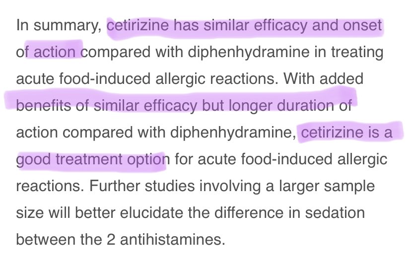 AllergyKidsDoc's tweet photo. Should we use cetirizine (Zyrtec) instead of Benadryl for hives/skin symptoms caused by food allergy reactions?

Absolutely!

✅Works just as fast and lasts 4 times as long
✅Less sedation &amp; side effects

https://t.co/aLoZW34msG
#FoodAllergyAwarenessWeek https://t.co/fuIoPz72m8