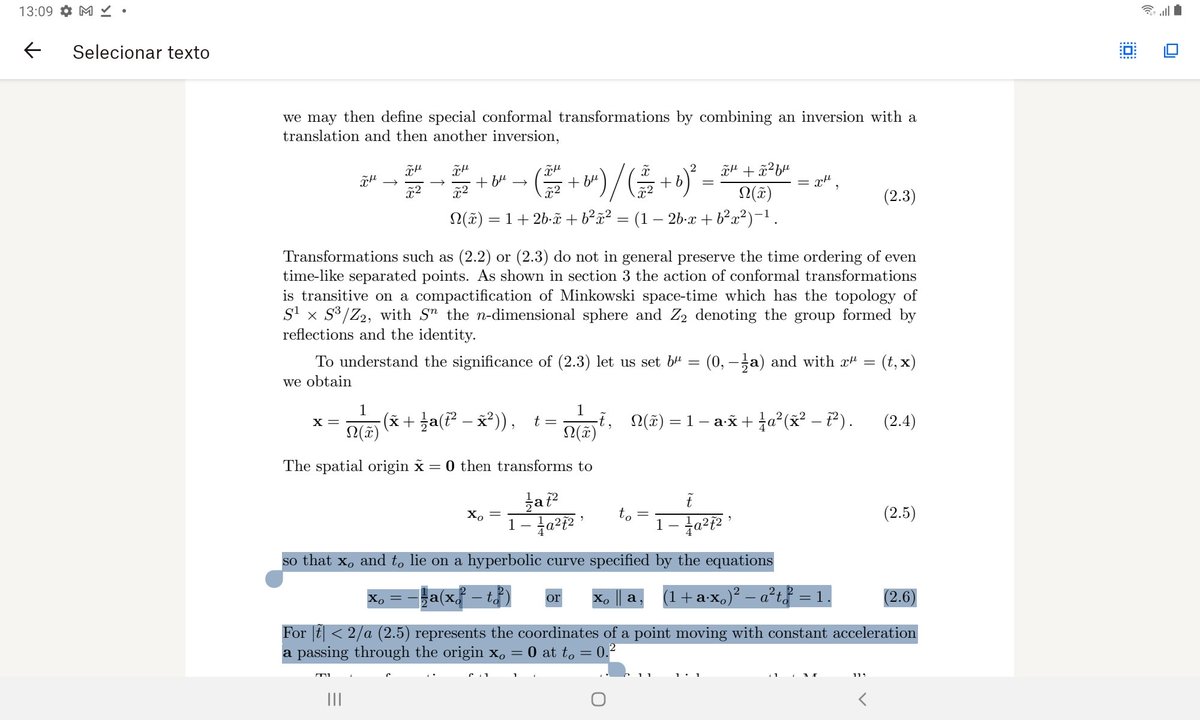 ricvil3's tweet photo. So acceleration can entangle two different disconnected regions of spacetime.
Curiously, a specific accelerated frame can be obtained from a rest frame  by a Special Conformal Transformation, which is obtained from a conformal symmetry of spacetime. 
https://t.co/sgyR2EONLq https://t.co/egH8xTYj4B