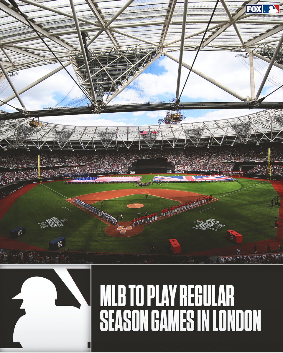 MLBONFOX's tweet photo. MLB announced a long-term partnership with the city of London &amp; will play regular season games there in 2023, 2024, and 2026 ⚾️🇬🇧 https://t.co/qbqdq9c6xZ