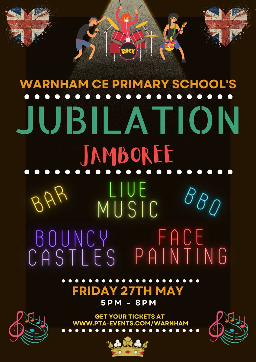 Tickets on sale now for our rocking Jubilation Jamboree 👑🤘🇬🇧 Get them at pta-events.com/warnham