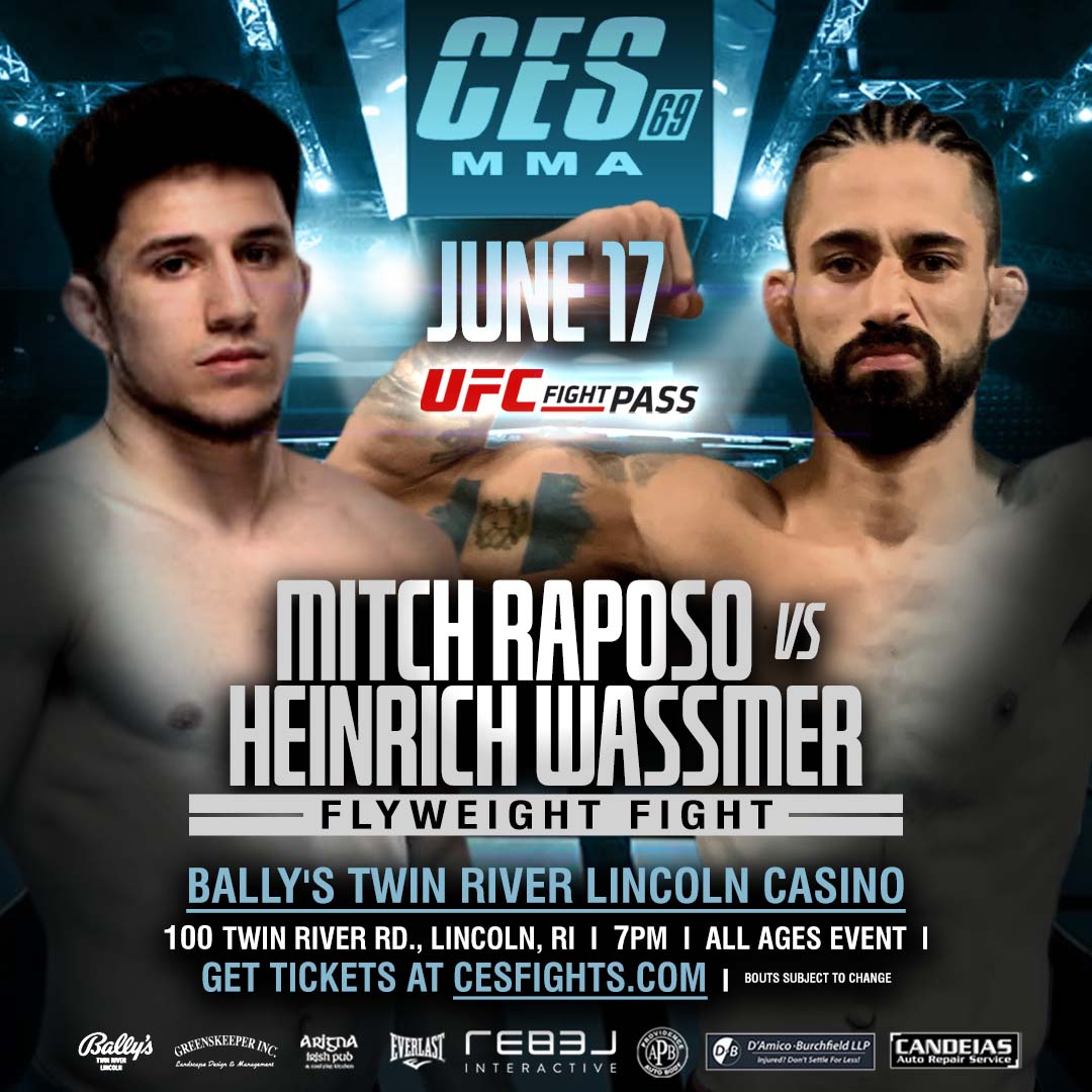 CESMMA's tweet photo. 🚨 #CES69 Fight News 🚨

Top #NewEnglandMMA prospect @Mraposo_ (6-1) battles #LA's @Ricky_skraps (7-5) in flyweight action June 17 at @BallysTwinRiver, LIVE on @UFCFightPass https://t.co/oiCcYWLn84