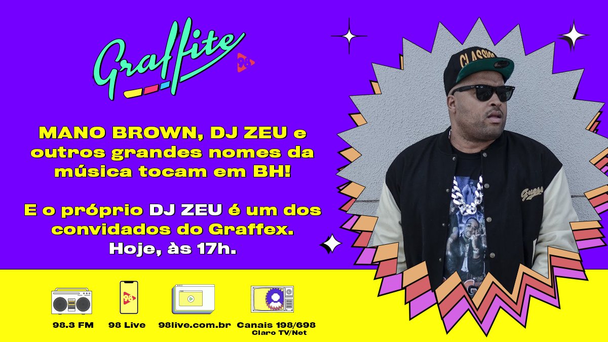 Rede98Oficial's tweet photo. Evento Classics HipHop reúne Mano Brown, DJ Zeu e outros grandes nomes da música.  Se liga no Graffite de hoje, às 17h, pra ficar por dentro!

💻  https://t.co/ueD5i3pXXf
���  98,3 FM
📱  App 98 Live
📺  Canal 29 e Claro TV (198 ou 698) https://t.co/8QkpeOyJSa