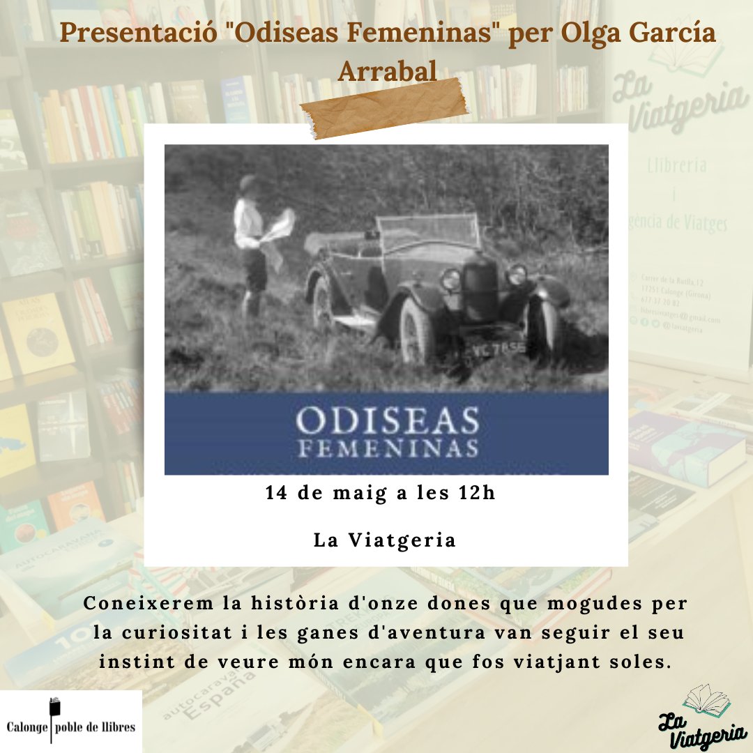 laviatgeria's tweet photo. Aquests dissabte donarem veu a #donesviatgeres i ho farem de la mà de l'Olga García que ens presentarà el seu llibre "Odiseas Femeninas".
➡Dissabte 14 de maig a les 12h a La Viatgeria. Inscripcions enviant un correu electrònic a llibresiviatges@gmail.com.
#laviatgeria https://t.co/vJte9yXjCr