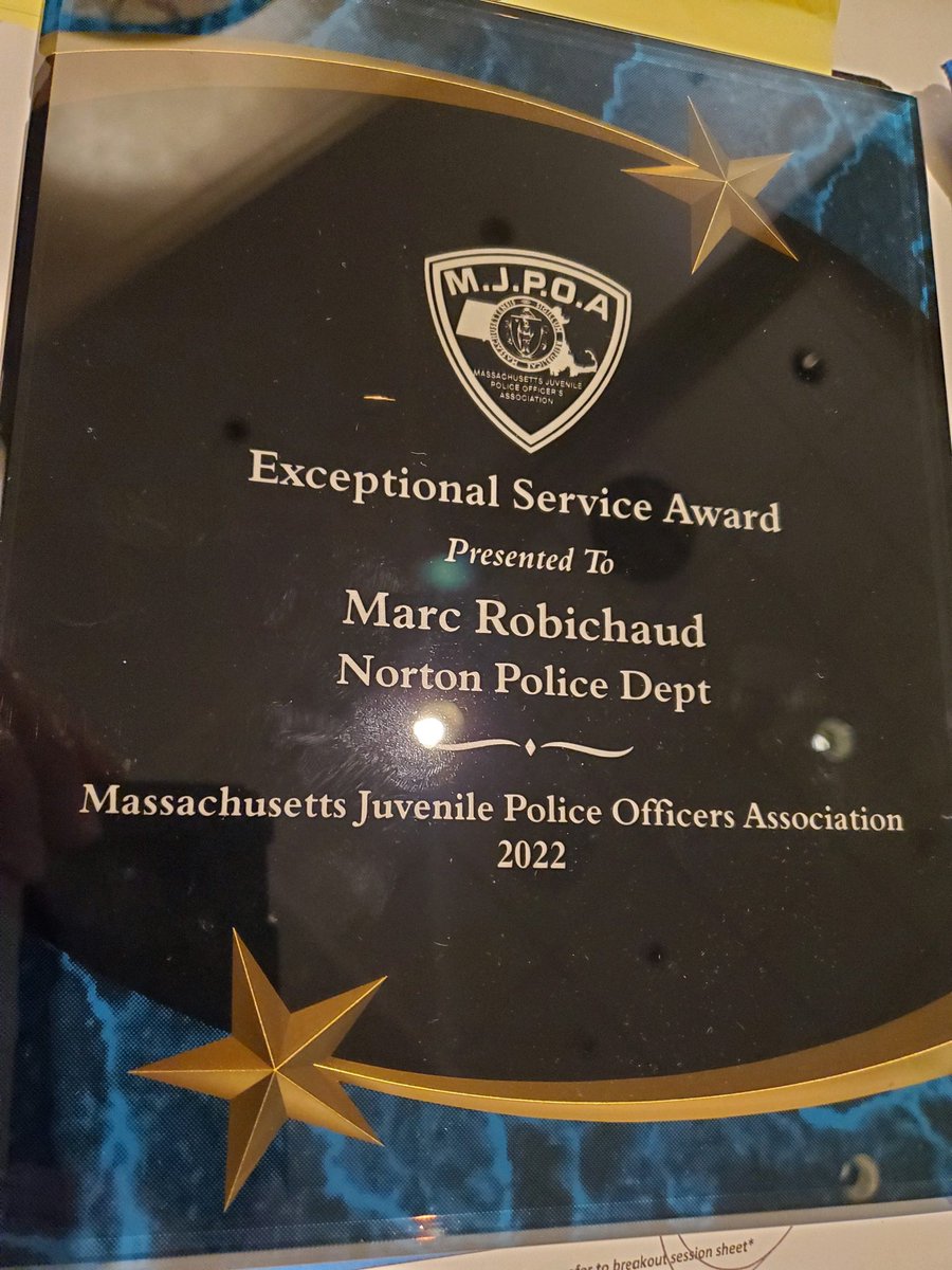 Congratulations to <a href="/NortonMaPolice/">Norton Police Dept.</a> Officer Robichaud who received the Exceptional Service Award at SRO conference today being nominated by <a href="/NortonMiddle/">Principal Hayward</a> <a href="/MrGoldsteinNMS/">Mr. Goldstein</a>  Great collaboration on safety, prevention and education <a href="/NortonSchools/">Norton Public Schools</a> @DrBaetaNPS