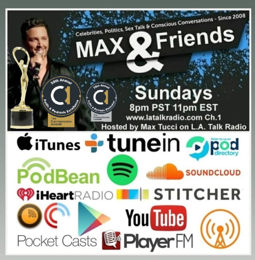 maxtucci's tweet photo. I just took home 3 @commawards for #MAXandFriends on which airs on @LATalkradio @podbean @iheqrtabby @Stitcher @youtubemusic @PlayerFM @SoundCloud @pocketcasts
This year I celebrated 14 years On-air! With millions of downloads & incredible guests, I am #grateful! #podcast https://t.co/jaiAOFdq2u