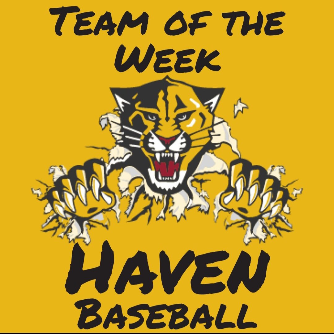 Haven is our baseball team of the week! They took home two much needed wins over Hesston in two great games, winning game one 3-1 and winning game two in a come-from-behind victory with a walk-off single in the bottom of the 7th inning, winning 4-3.