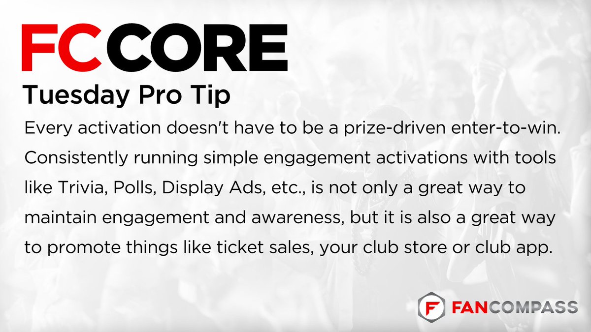 FanCompass's tweet photo. Not every activation has to be a giveaway. #FanCompass #tuesdaytips #1stpartydata https://t.co/sUo1EpqsH9