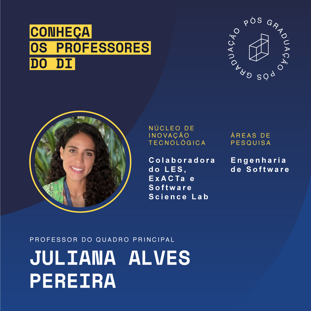 infpucrio's tweet photo. Conheça os Professores do Quadro Principal do DI:
Juliana Alves Pereira, que investiga técnicas de Inteligência Artificial que auxiliam no gerenciamento, evolução e manutenção de sistemas de software.

Conheça Mais:
https://t.co/lpx9XMc9PG https://t.co/P3rm7v0DOK