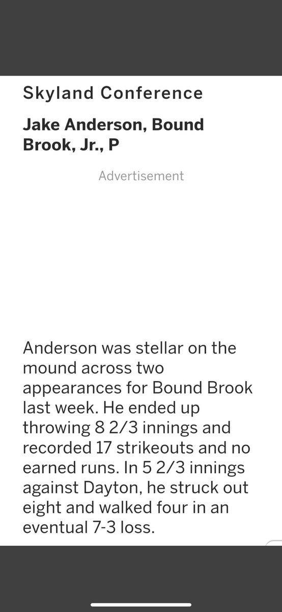 Skyland Player of the Week ✅
@bbrookbaseball 
#RollBrook
