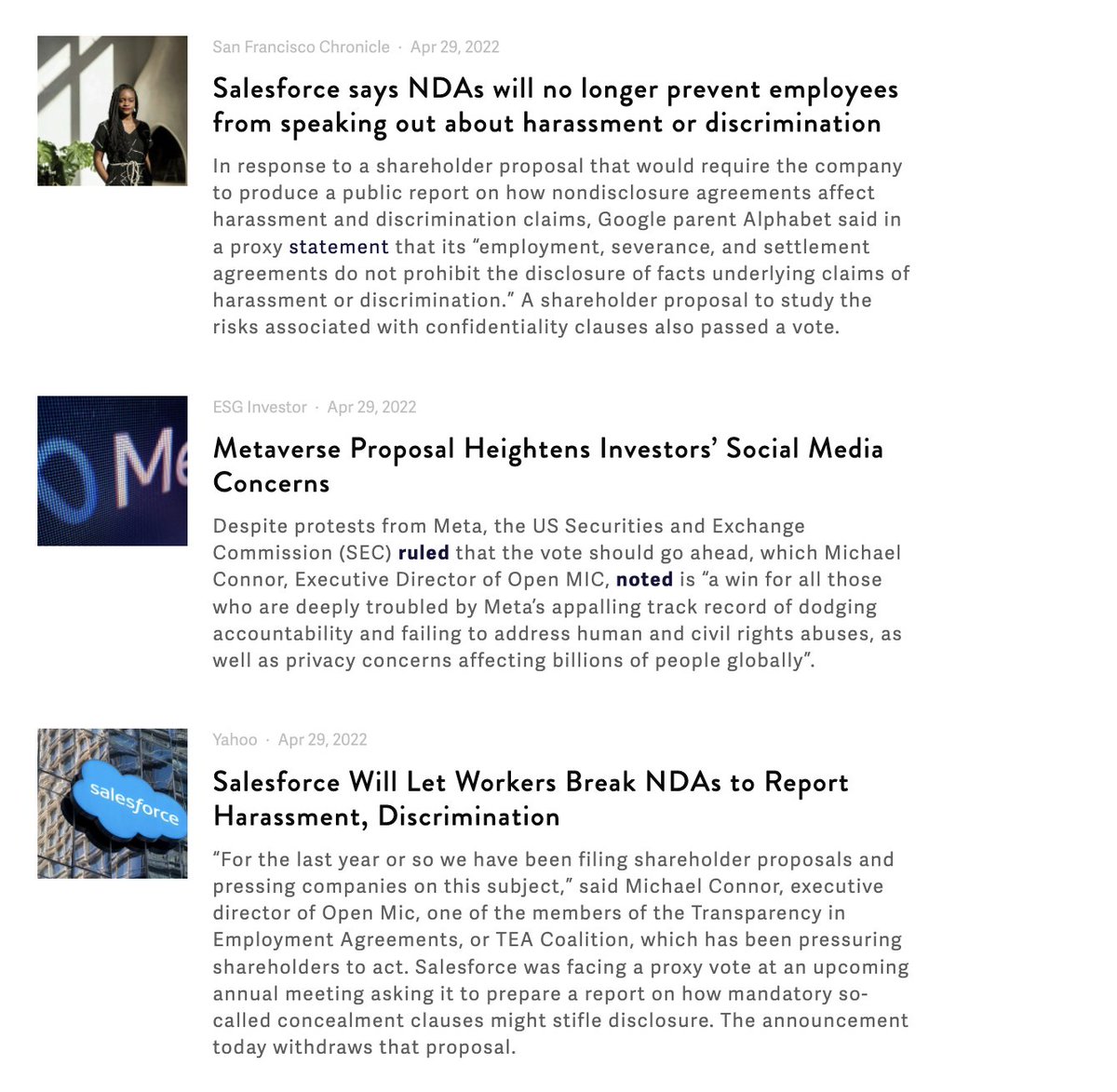 openmicmedia's tweet photo. From concealment clauses at @salesforce to civil rights audits at @Meta, a number of @openmicmedia supported initiatives are in the news. 

We're 🌈🎉🥳 to see this kind of momentum, but the work's not over yet!

https://t.co/AIGKDry5aD https://t.co/ProRdwIE14