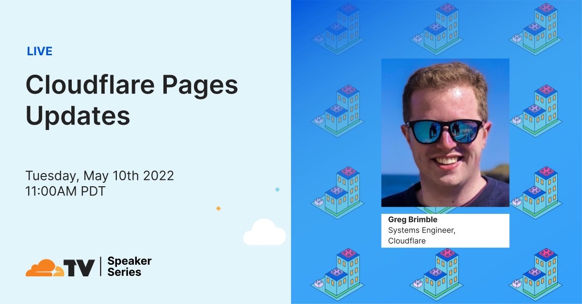CloudflareTV's tweet image. Up next in 15mins: 🏗 Cloudflare Pages Updates. Presented by: Greg Brimble. cfl.re/3L1erhJ #PlatformWeek