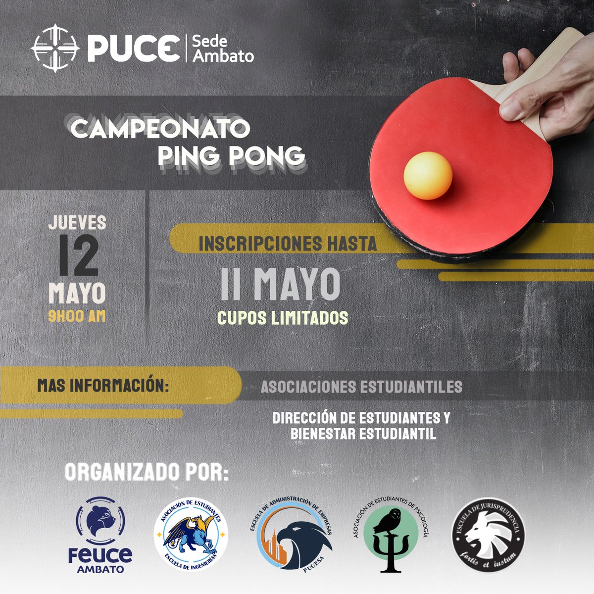 pucesedeambato's tweet photo. CAMPEONATOS INTERNOS
Deseo inscribirme:
https://t.co/U2OtrRgxe0
#TenisDeMesa #Pingpong #PUCESA #Ambato https://t.co/28F9Mk5Qrt