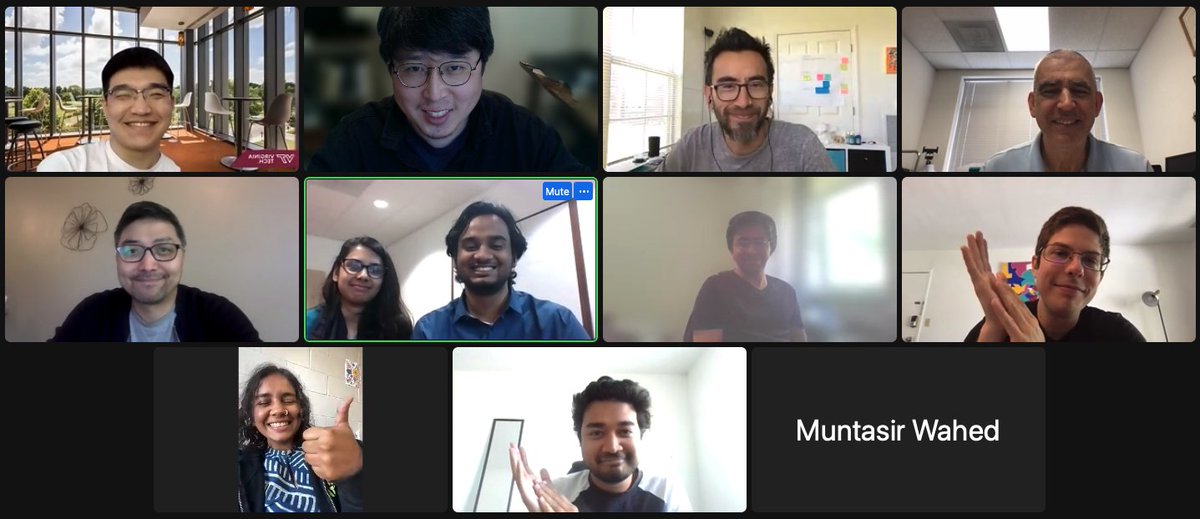 snaglee2401's tweet photo. Congrats to @tausiftt52 - the happy guy with his wife in the green highlighted box - for completing his Master's thesis defense successfully. We had to switch to the remote option because of the CHI2022 COVID cases. Looking forward to the next chapter in his career! https://t.co/HOA3Mtd8xZ
