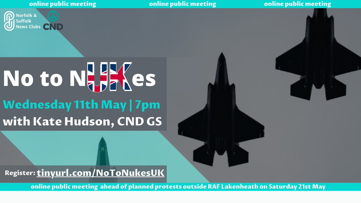 UKNewsClub's tweet photo. Join our discussion tomorrow evening on the return of nuclear weapons to RAF Lakenheath, the campaign against it and why the media isn't covering it with @kate4peace2021 
🛫 💣☮️ https://t.co/VWRGcDFWLF