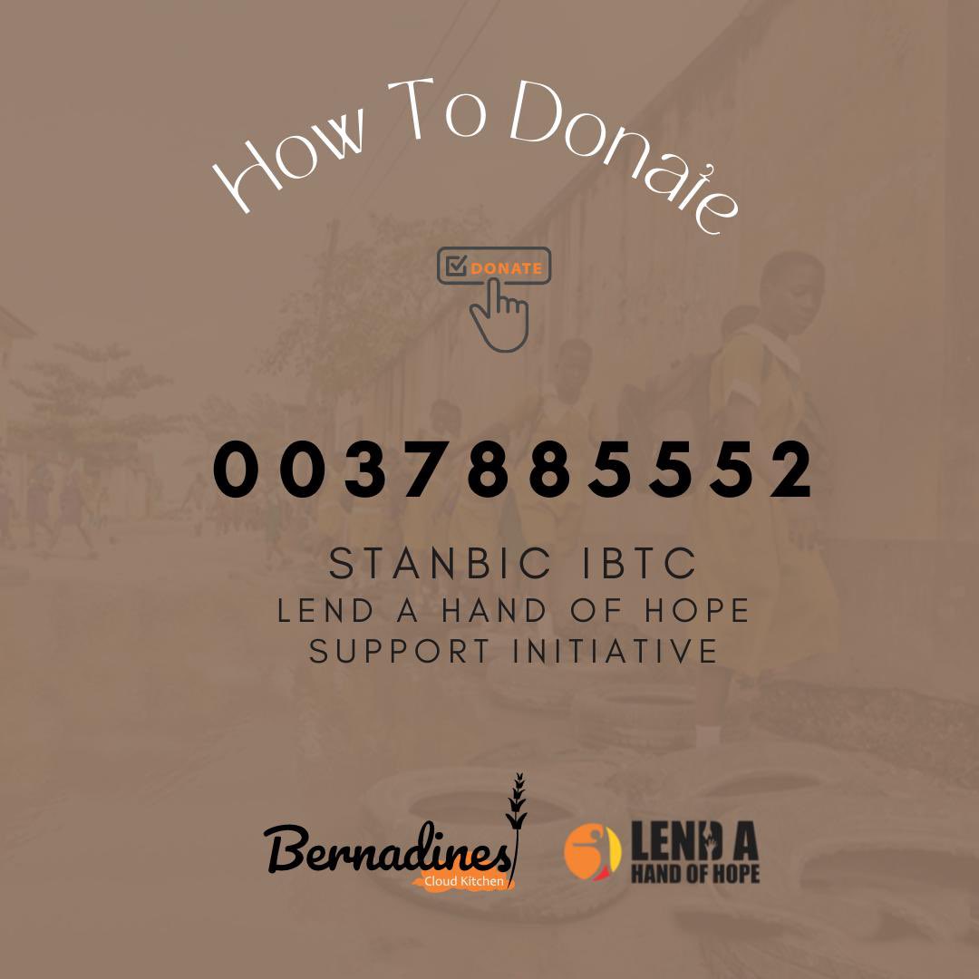 lendahand_org's tweet photo. We are partnering with @eatbernadines to give the children at Ajegunle a very fun and memorable day on the 28th of May 🧡

We are currently still receiving donations to help us make this project a success. Thank you 🙏🏼✨

Account details 
0037885552
Stanbic IBTC https://t.co/lHVixGBeI4