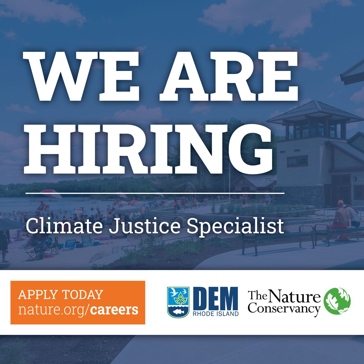 RhodeIslandDEM's tweet photo. ⚠️ We’re hiring! DEM in collab with @TNC_RI is seeking a Climate Justice Specialist to become part of #TeamDEM! The position will work in the DEM Director’s Office to assist the development + implementation of equitable programs + policies in response to #climatechange. (1/4) https://t.co/lf1KwOrJcy