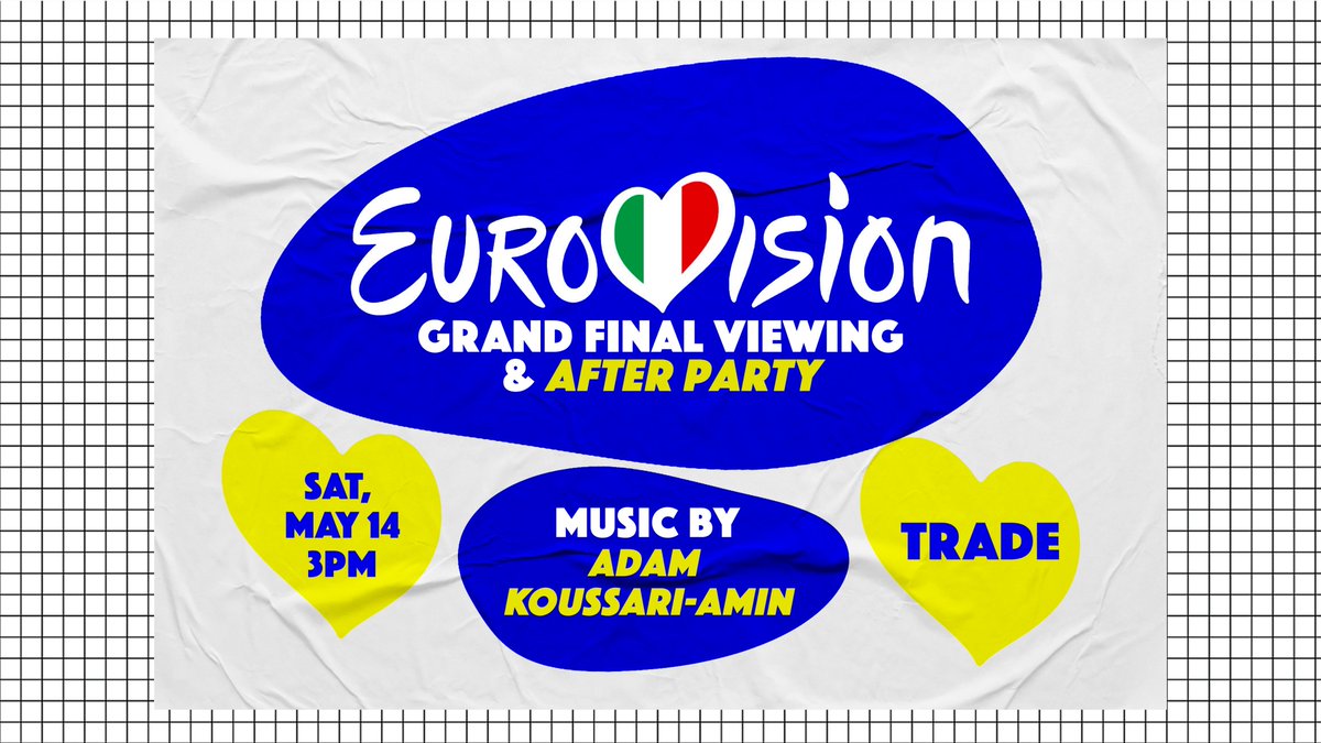 tradebardc's tweet photo. @Eurovision fan? TRADE will be streaming the Grand Final this Sat, 5/14 @ 3 PM. DJ @AdamRezaKA will stick around after the show - playing Eurovision song favorites from the past. #Eurovision2022 https://t.co/v83JzX7exK