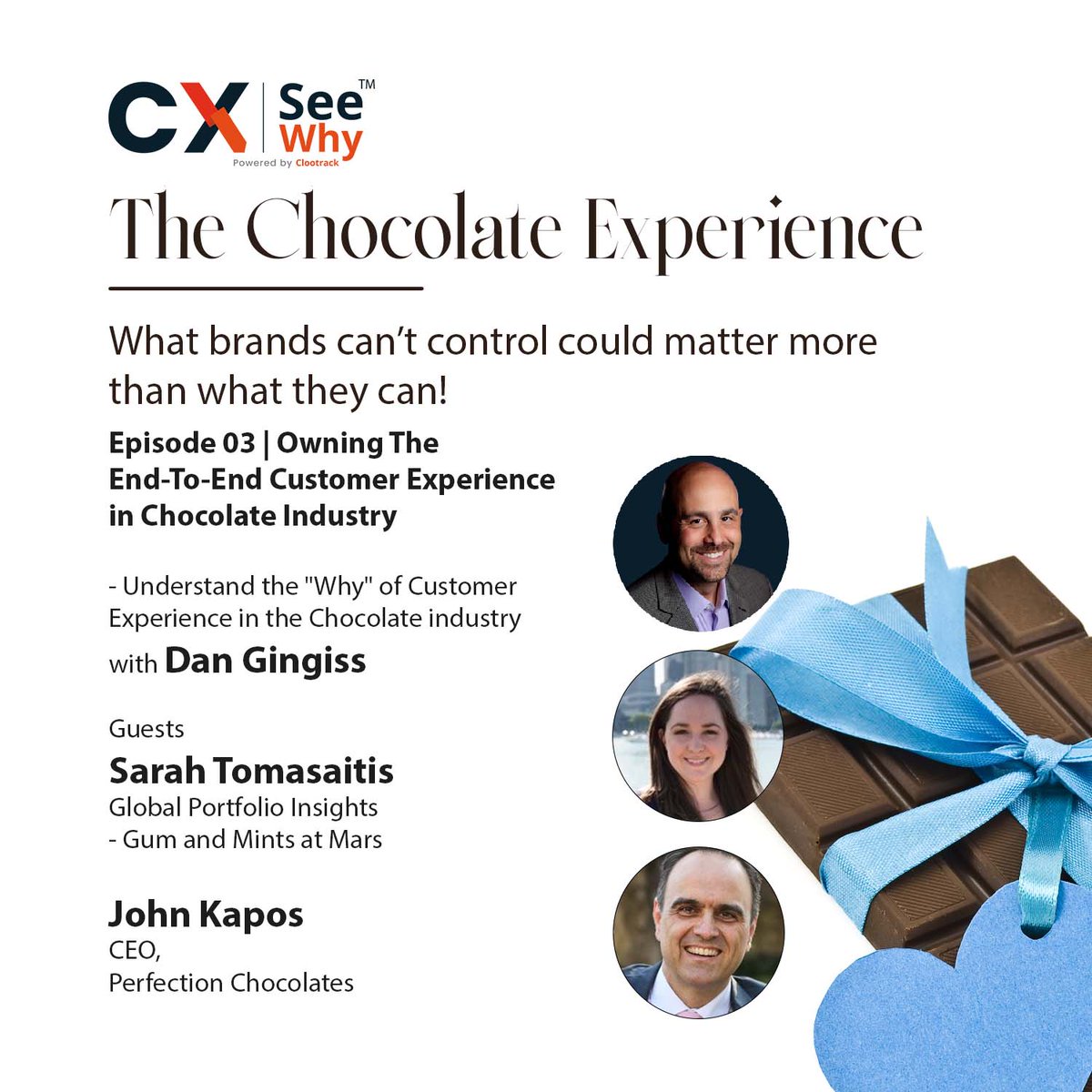 In this #CX See Why talk show, we'll explore various factors that influence a positive #cx, and at the same time discuss a few reasons for the #negativeemotions of chocolate #consumers. 
bit.ly/3MhTMYt  
<a href="/MarsGlobal/">Mars, Incorporated</a> <a href="/perfectionchocs/">Perfection Chocolate</a>  <a href="/ChocolateJohnny/">Choc Johnny K 🍫🇦🇺</a>  <a href="/dgingiss/">Dan Gingiss</a>