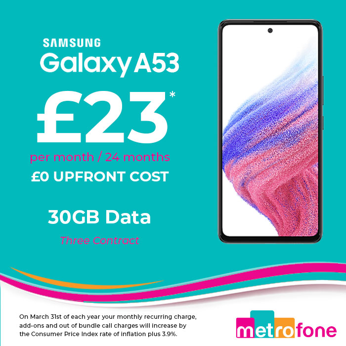 Metrofone's tweet photo. The #Samsung #galaxyA53 5G is one of the latest trendy additions to the Samsung family. If you’ve been searching the web for an affordable innovative but practical handset, your search stops here!

https://t.co/WdrVL2eDG2 https://t.co/iXKtdbVAuC