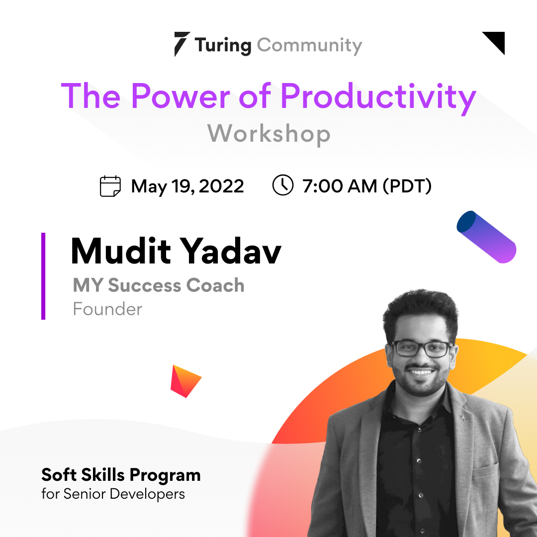 turingcomdev's tweet photo. Struggling to concentrate on your work? 😦

Join our keynote speaker, Mudit Yadav (@Muditspeaks) at The Power of Productivity to boost your remote work productivity! 🌟

📅 May 19, 7 AM PDT⁣⁣⁣

🔗Register now: https://t.co/pfg1zK8qqN 

#TuringCommunity https://t.co/1fBMUMbqjm
