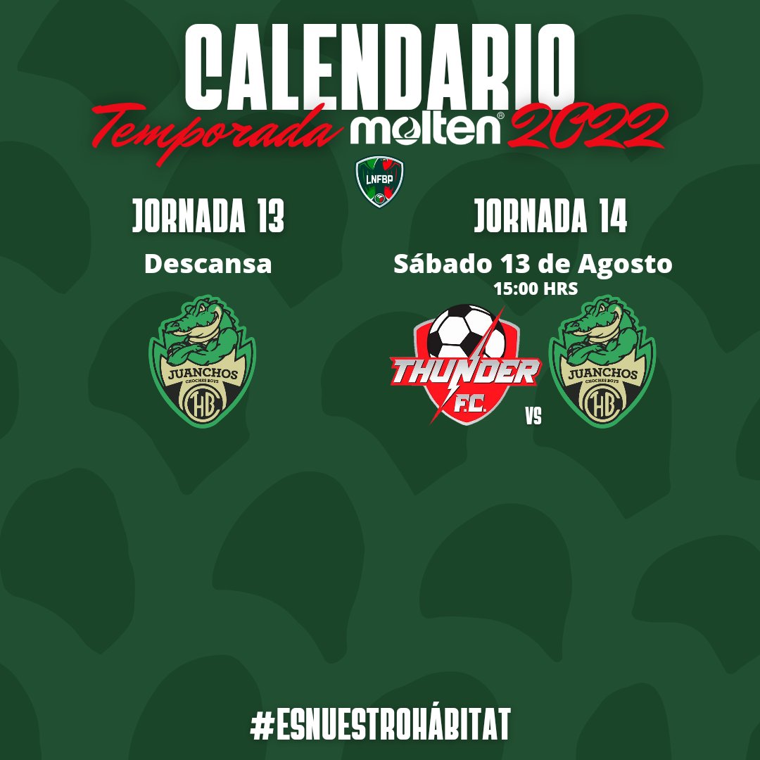 JuanchosCB's tweet photo. CALENDARIO🗓️

Te dejamos nuestro calendario de la Temporada Molten 2022 en la @LNFBPro Liga Nacional de Fútbol Bardas Profesional .🔥⚽

Anota las fechas de nuestros partidos y apoya a tus Juanchos☝️.

#ElMásQuerido🐊 https://t.co/6yM1CXKyKS