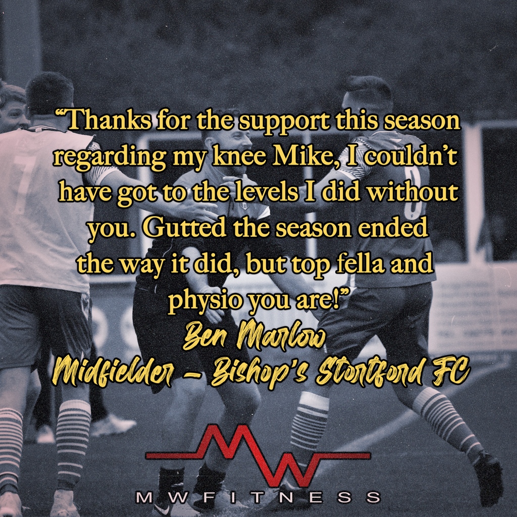 #𝑻𝒆𝒔𝒕𝒊𝒎𝒐𝒏𝒊𝒂𝒍𝑻𝒖𝒆𝒔𝒅𝒂𝒚

Ben Marlow was a massive contributor to Bishop's Stortford FC's promotion push during the 2021-22 season, and I'm so proud of the impact he had from midfield after recovering from a medial meniscus tear!

~

#MWFitness #BishopsStortfordFC