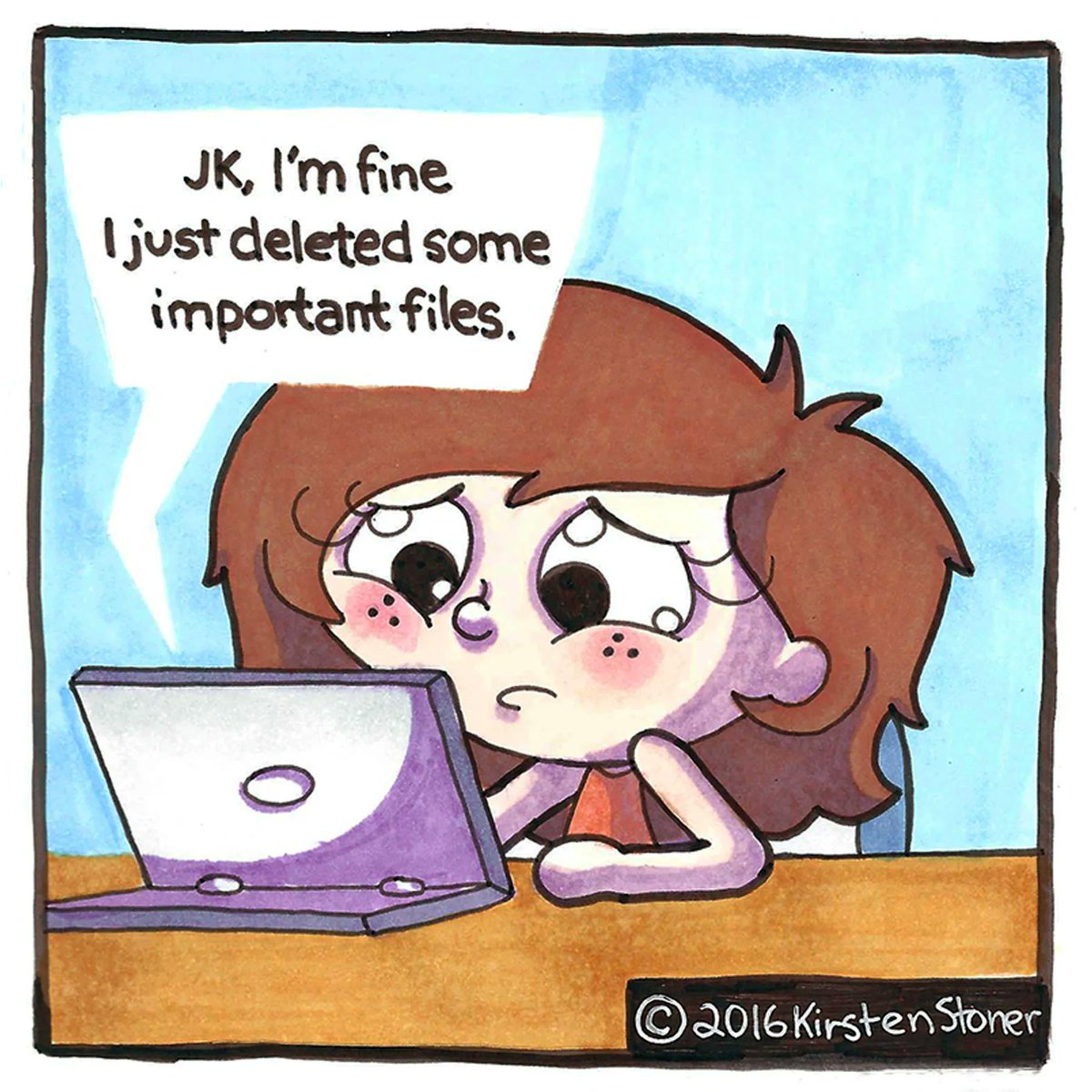 LittleMeComix's tweet photo. Don't you have when this happens😱💻 Trying out some traditional linework and coloring🖌 What do you guys think😊 Redo from 2017🤯

#comics #comicstrip #copicmakers #computerproblems #humor #littleanimatedme #originalcomic #PaperComic #PCProblems #webcomicsofinstagram https://t.co/EyttuWvIOd