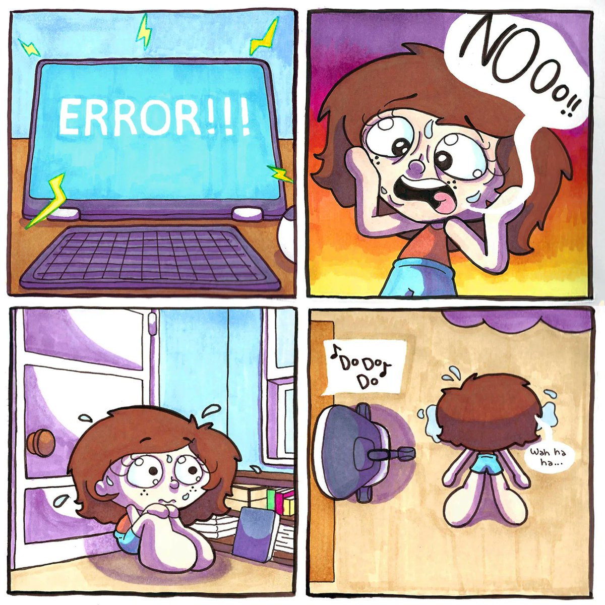LittleMeComix's tweet photo. Don't you have when this happens😱💻 Trying out some traditional linework and coloring🖌 What do you guys think😊 Redo from 2017🤯

#comics #comicstrip #copicmakers #computerproblems #humor #littleanimatedme #originalcomic #PaperComic #PCProblems #webcomicsofinstagram https://t.co/EyttuWvIOd