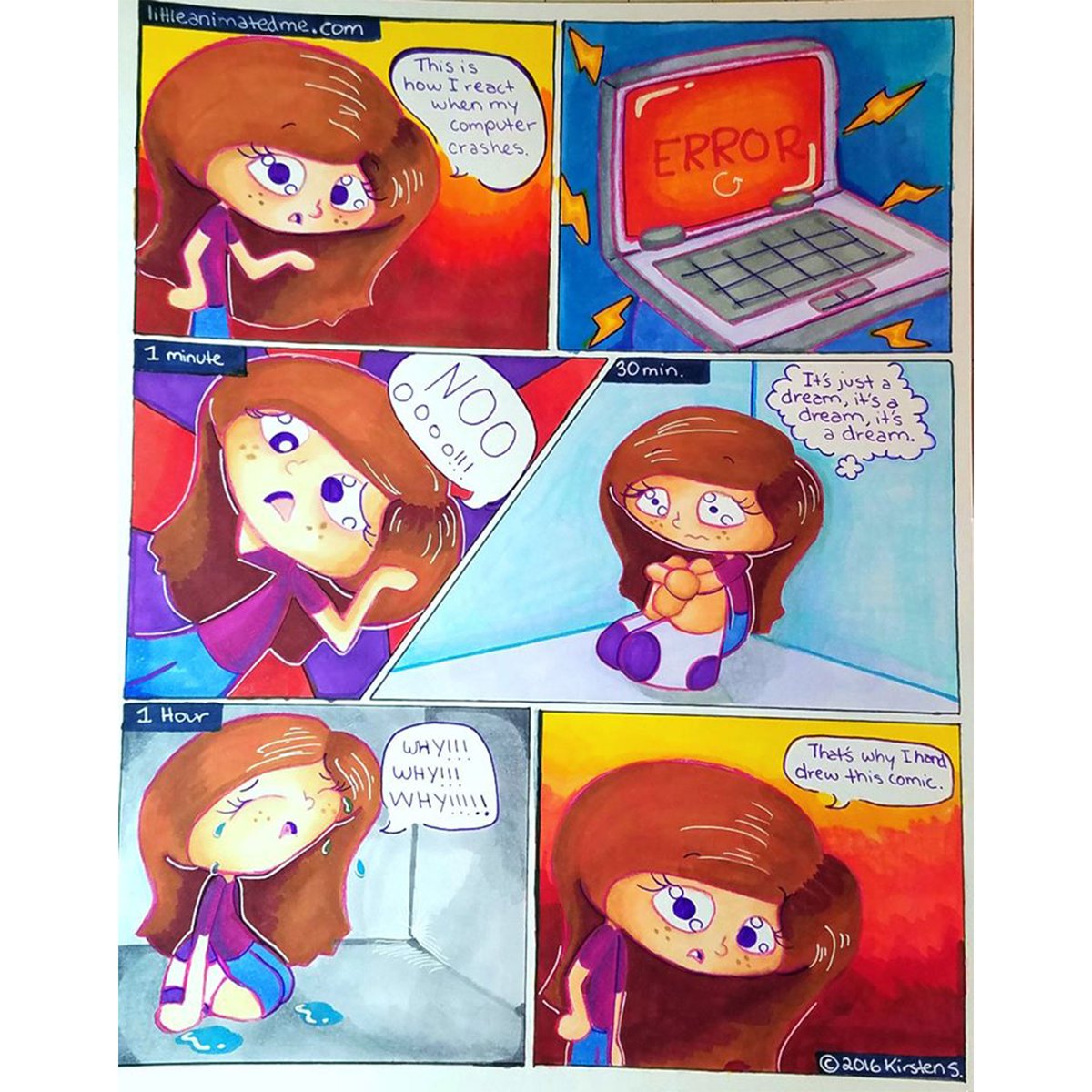 LittleMeComix's tweet photo. Don't you have when this happens😱💻 Trying out some traditional linework and coloring🖌 What do you guys think😊 Redo from 2017🤯

#comics #comicstrip #copicmakers #computerproblems #humor #littleanimatedme #originalcomic #PaperComic #PCProblems #webcomicsofinstagram https://t.co/EyttuWvIOd