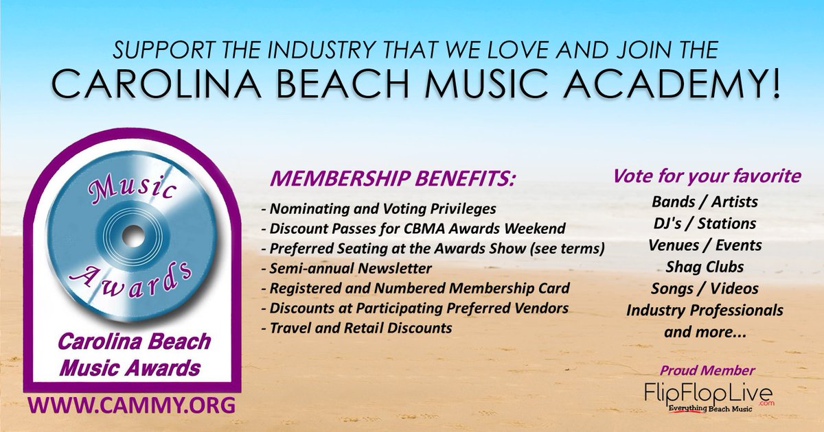 FFLBEACH's tweet photo. If you love Beach Music, consider joining the Carolina Beach Music Academy! The only way to nominate and/or vote is to be a member. Choose the level that works for you and join at: https://t.co/MCQ6N4dQoE  We're proud to be a member and we invite you to join the CBMA family. https://t.co/JVmBZ72qqG