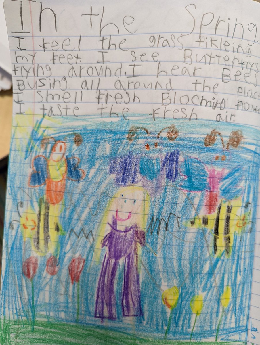 Our first graders are using their five senses to write about spring! @cardboardteach #edutwitter #teachertwitter