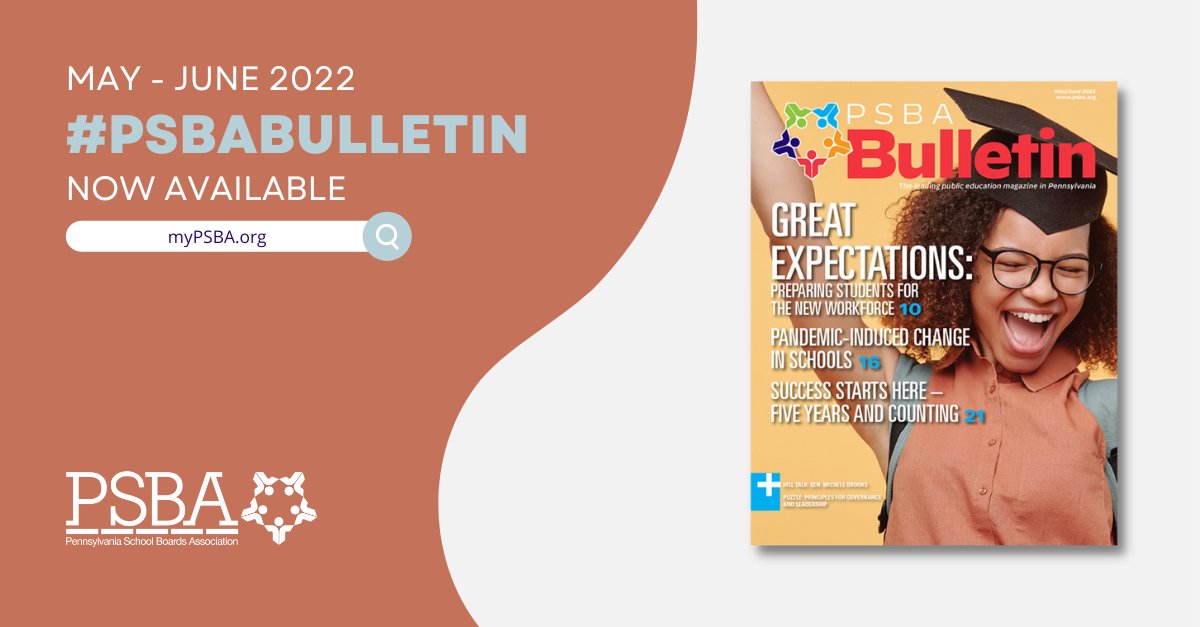 PSBA's tweet photo. The May/June issue of #PSBABulletin explores how schools are preparing students for the new workforce and highlights pandemic-related innovations. This issue also celebrates the first five years of the Success Starts Here campaign. Members can read the digital issue on myPSBA! https://t.co/Cu7STmM2ZJ