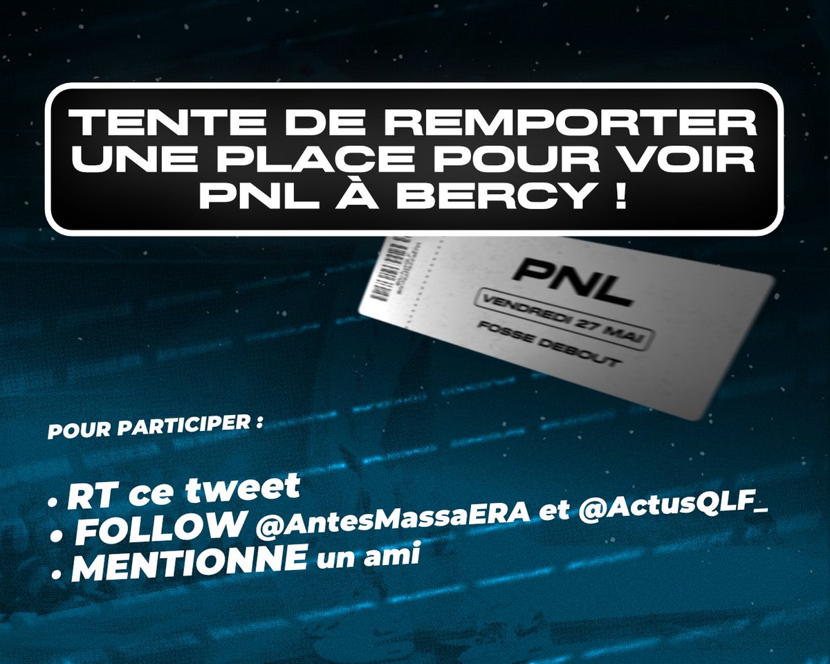 ActusQLF_'s tweet photo. 🚨CONCOURS🚨

Remporte une place pour voir PNL à Paris le 27 mai ! 

• RT ce tweet
• FOLLOW @AntesMassaERA + @ActusQLF_ 
• MENTIONNE un ami https://t.co/HSO0yoU8My
