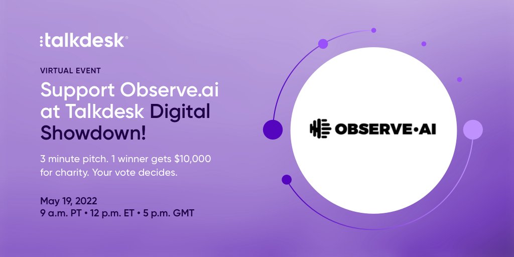 observeAI's tweet photo. We’re thrilled to be competing in the @Talkdesk Digital Showdown: Innovations in CX event on May 19! Join us live, watch our demo, and vote to help us win $10,000 for No Longer Bound up now to help us win and make a difference! #CXdigitalshowdown https://t.co/JdF8mb1R7E