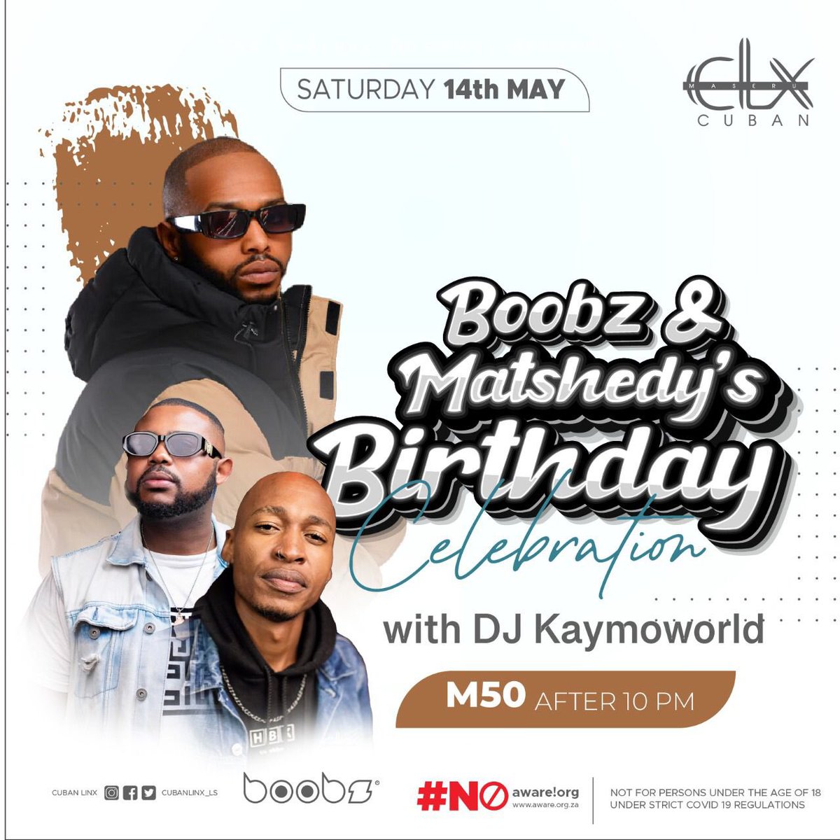 DjHabzen's tweet photo. Two parties in one night is what pushing 🅿️ is🔥🔥Join us at Cuban Linx this Saturday as we celebrate the two top dawgs💃🏽💃🏽.. The main aim is to shut down the entire city. Let’s Rock 🚀🚀
#BoobzBirthday
#Matshedysbirthday
#Justlive
@cubanlinx_ls
@TebohoMoshoeshoe
@Swat_int https://t.co/FUaYmw4BYc