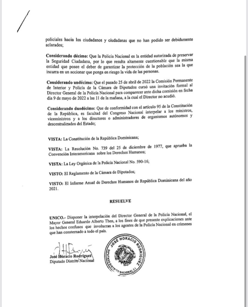 JoseHoracioR's tweet photo. Esta mañana junto a los diputados Juan Dionicio Rodríguez y Braulio Espinal sometimos ante la Cámara de Diputados un proyecto de resolución para interpelar al Director General de la Policía Nacional a fin de que pueda ofrecer explicación por los hechos que han consternado al país https://t.co/J0kDqwUIW1