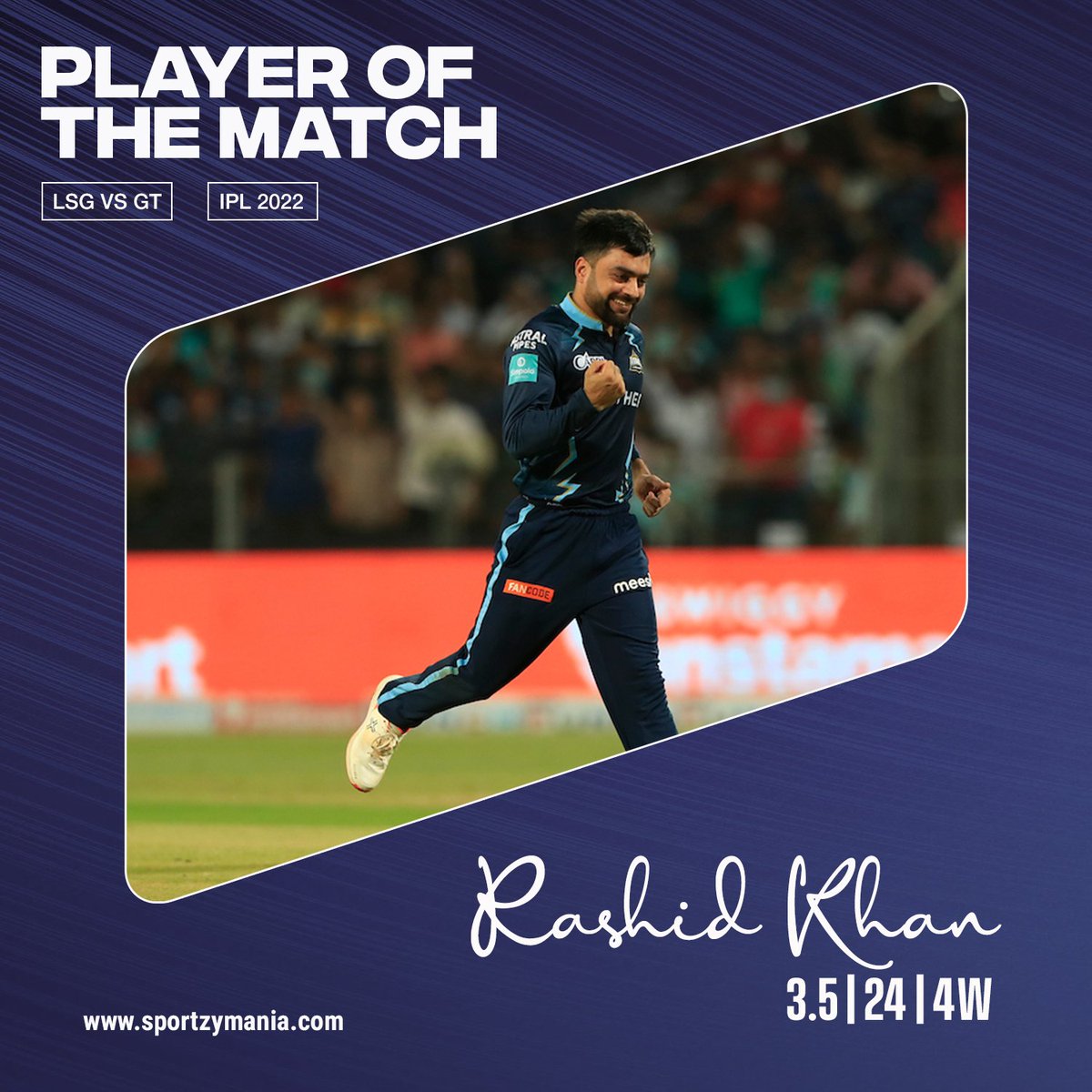 SzmMania's tweet photo. Rashid Khan rips apart the #LSG batting order! 🔥

#RashidKhan #AavaDe #TATAIPL #IPL2022 #LSGvsGT https://t.co/6iIUtysZBJ
