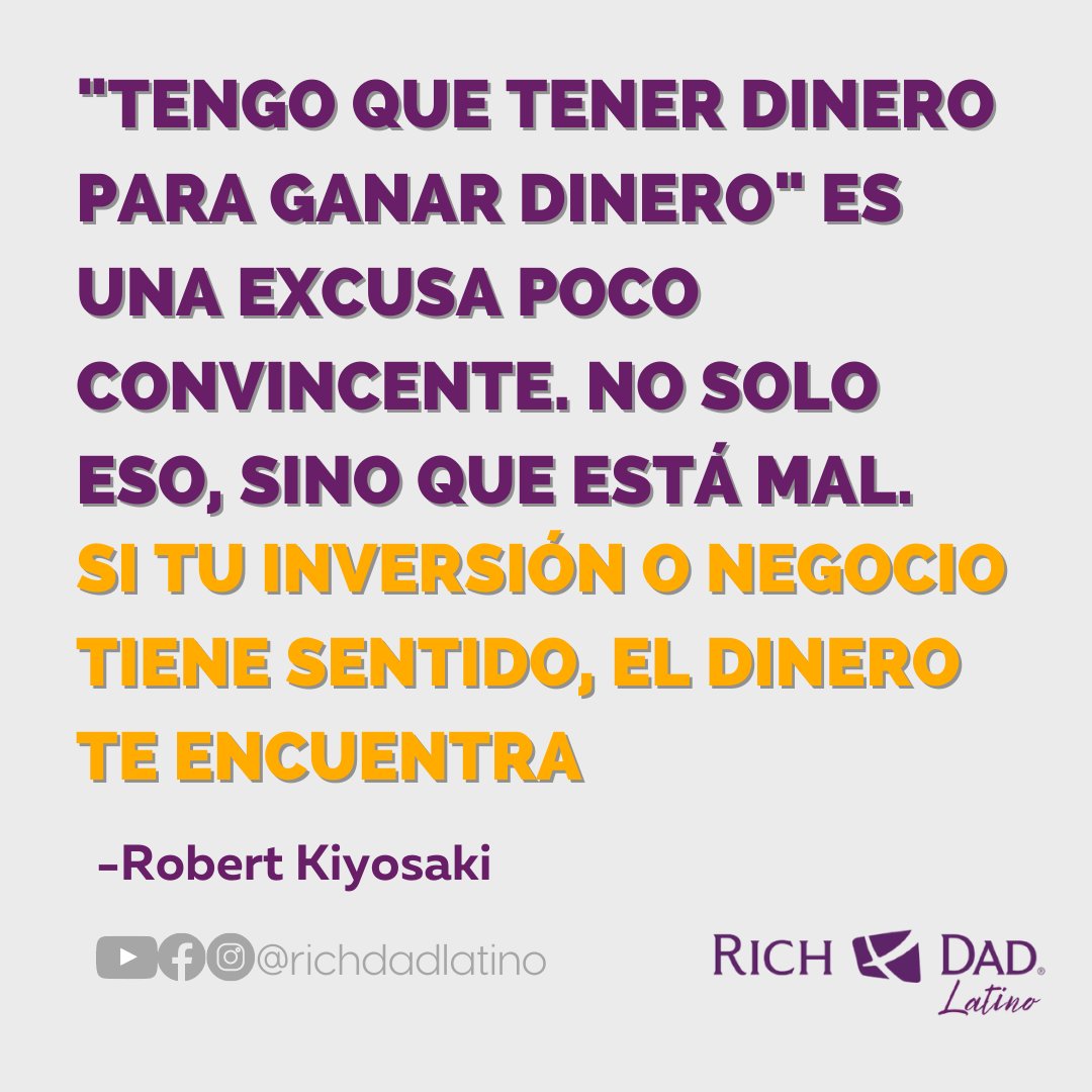 El error está en querer tener primero el dinero para poder invertir.😑

Lo que requieres es encontrar una excelente oportunidad y de este modo las personas querrán estar dentro.

¿Cuál es tu estrategia para invertir? 👇👇
#richdadlatino #ahorrar #ahorros #robertkiyosaki
