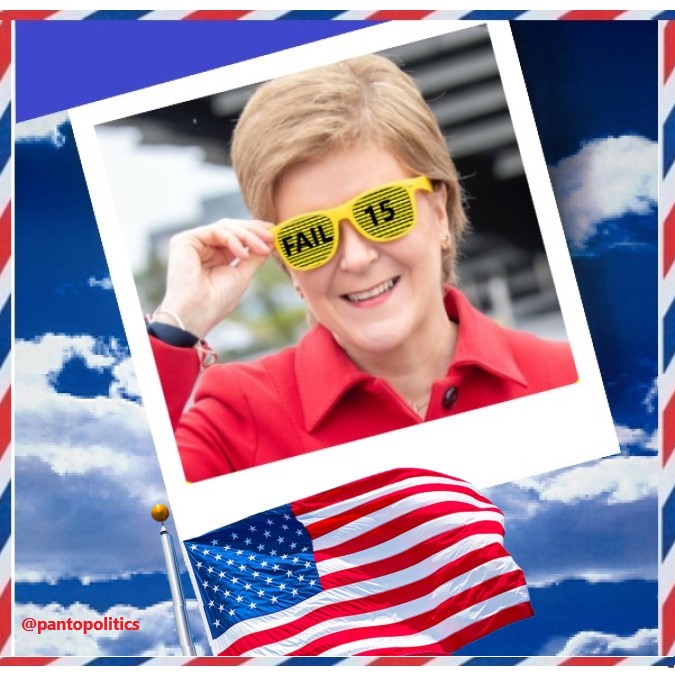 PantoPolitics22's tweet photo. ✈️NEXT WEEK: Nicola Sturgeon's flying off to 🇺🇸USA to promote the SNP's🟡iScotland cause... #KrankieGoesToHollywood #COP26 #Glasgow #USA #costoflivingcrisis #ferryfiasco #guptafiles #secretscotland #KrankieGoestoHollywood #Scotland https://t.co/zlVEHf6PFs