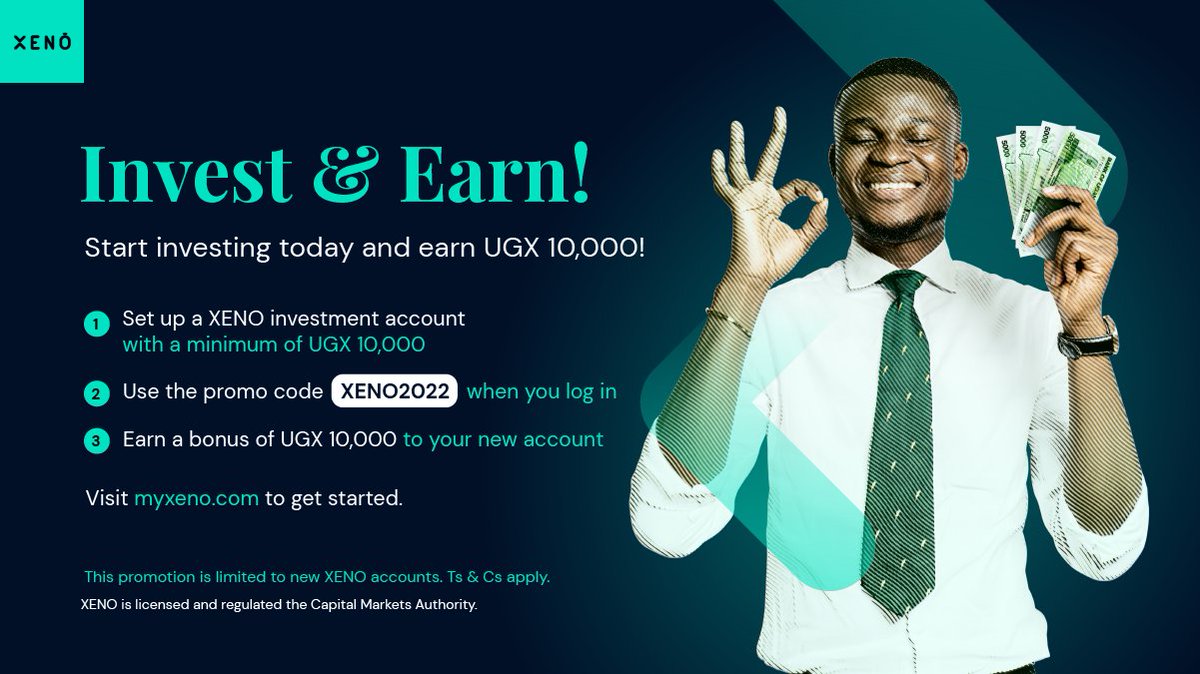XenoUganda's tweet photo. Open a XENO goal-based investment account today with a minimum of UGX 10,000 and we’ll top up your deposit with another UGX 10,000 when you enter the promo code XENO2022. Follow the link to get started: https://t.co/PdByQSSrTL https://t.co/FD22rxt5VV
