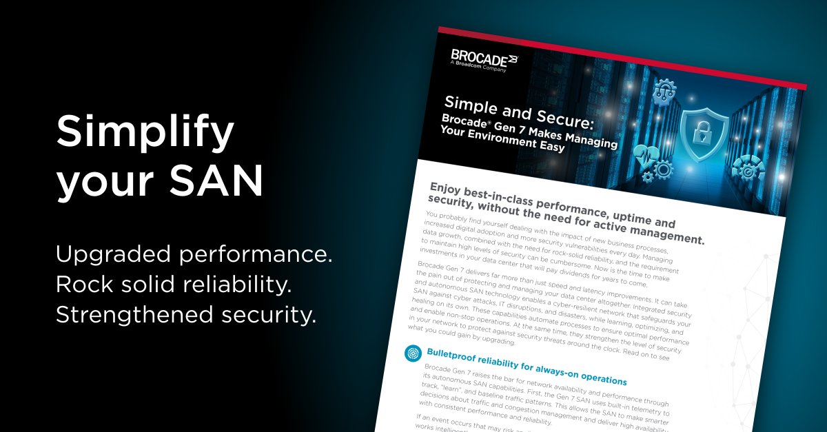 mldimas16's tweet photo. Brocade Gen 7 delivers far more than just speed and latency improvements. It enables a cyber-resilient network that safeguards the SAN against cyber-attacks, IT disruptions, and disasters. Find out how here https://t.co/ib50WyQqLf    #SafeguardSAN https://t.co/0tCHzy5ZDw