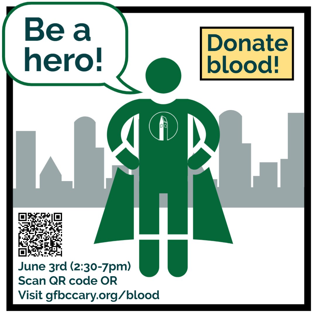 GFBCCary's tweet photo. Be a hero and donate blood at Greenwood Forest! Visit https://t.co/DE7ZemIb0U to sign up for an appointment today. https://t.co/i8orYHzJ1V