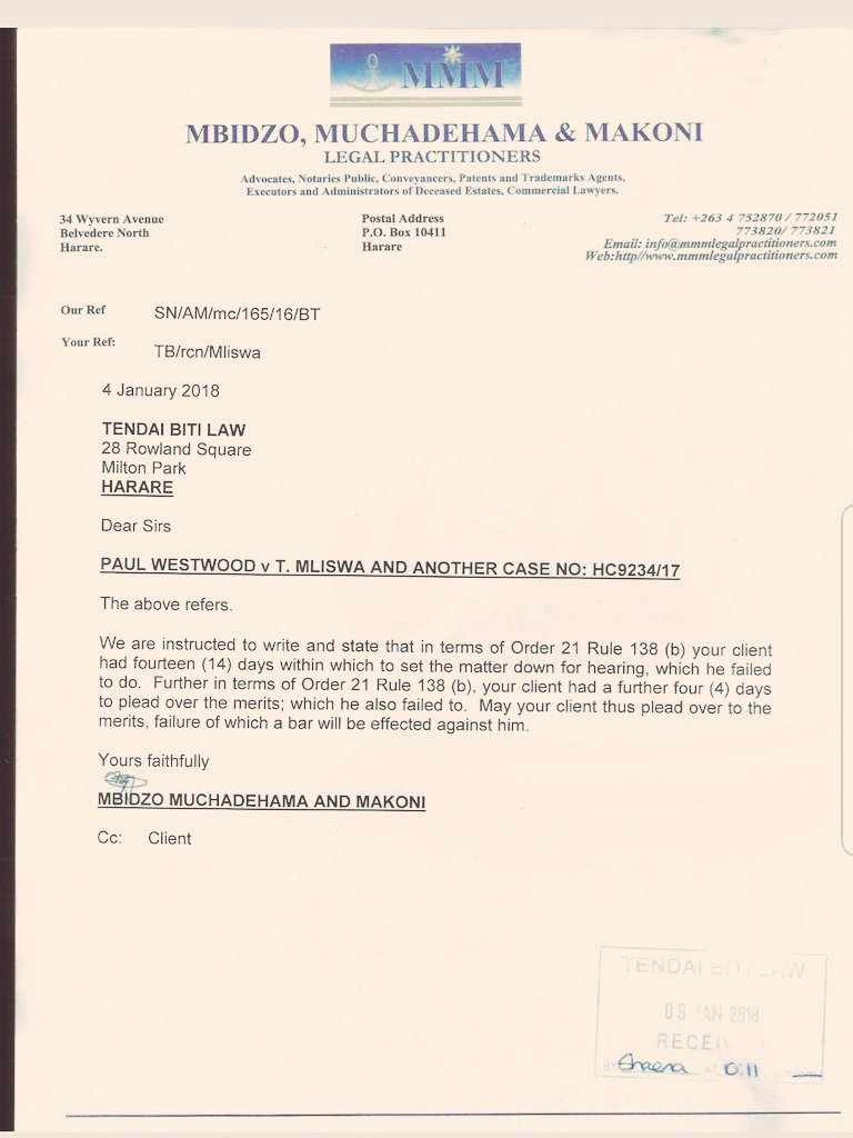 PaulPaulus13's tweet photo. @Gonzomuduri @TembaMliswa @DrGugu_WNcube @maDube_ @daddyhope @cazawaty @PedzisaiRuhanya @mimmitwit @zenzele @DrNyashaForMP @advocatemahere @PhakamaMthwaka1 @MondliMhlanga5 @Pembani @iNdaba_ @Phuumlilo @realbuffallo @NicolaWatson13 @TVOTP_Zimbabwe United Kingdom based🏴#PaulWestwood has✍️2
https://t.co/ShdJ2W3WvZ
President @edmnangagwa re;🇿🇼Norton Member of Parliament Hon T.#Mliswa who #illegally #tookover his companies in the previous🇿🇼before threatening2rape his🇧🇪🇪🇺wife&kill him"
#WestwoodCase #MliswasVictims
#Justice🇿🇼 https://t.co/xu7fhLLa7W