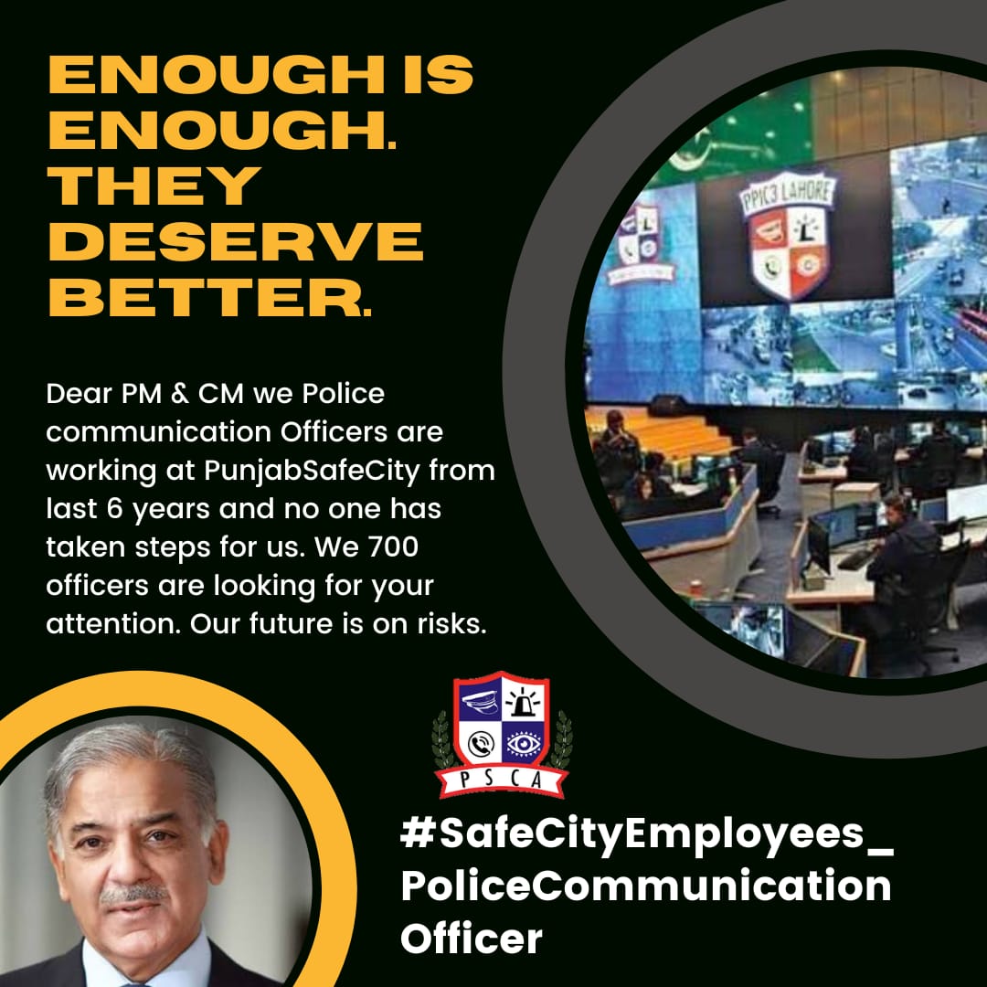 usmanmughal082's tweet photo. PSCA is million dollars project and has been providing services to LEA for 7 years but @GovtofPunjabPK  and its authority had neglected his employees, our future is insecure. Kindly, take notice of this.
#SafeCityEmployees_PoliceCommunicationOfficer 
@CMShehbaz 
@HamzaSS https://t.co/CXhuLj2cnU