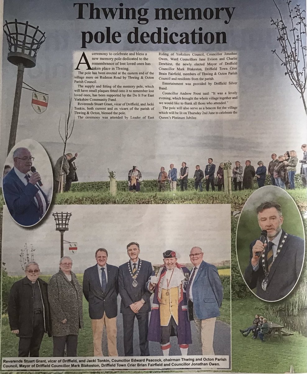markblakeston's tweet photo. Nice coverage of the dedication of the new memory pole at #Thwing in the @WoldsWeekly. Well done to all involved. https://t.co/g1j27at7iW